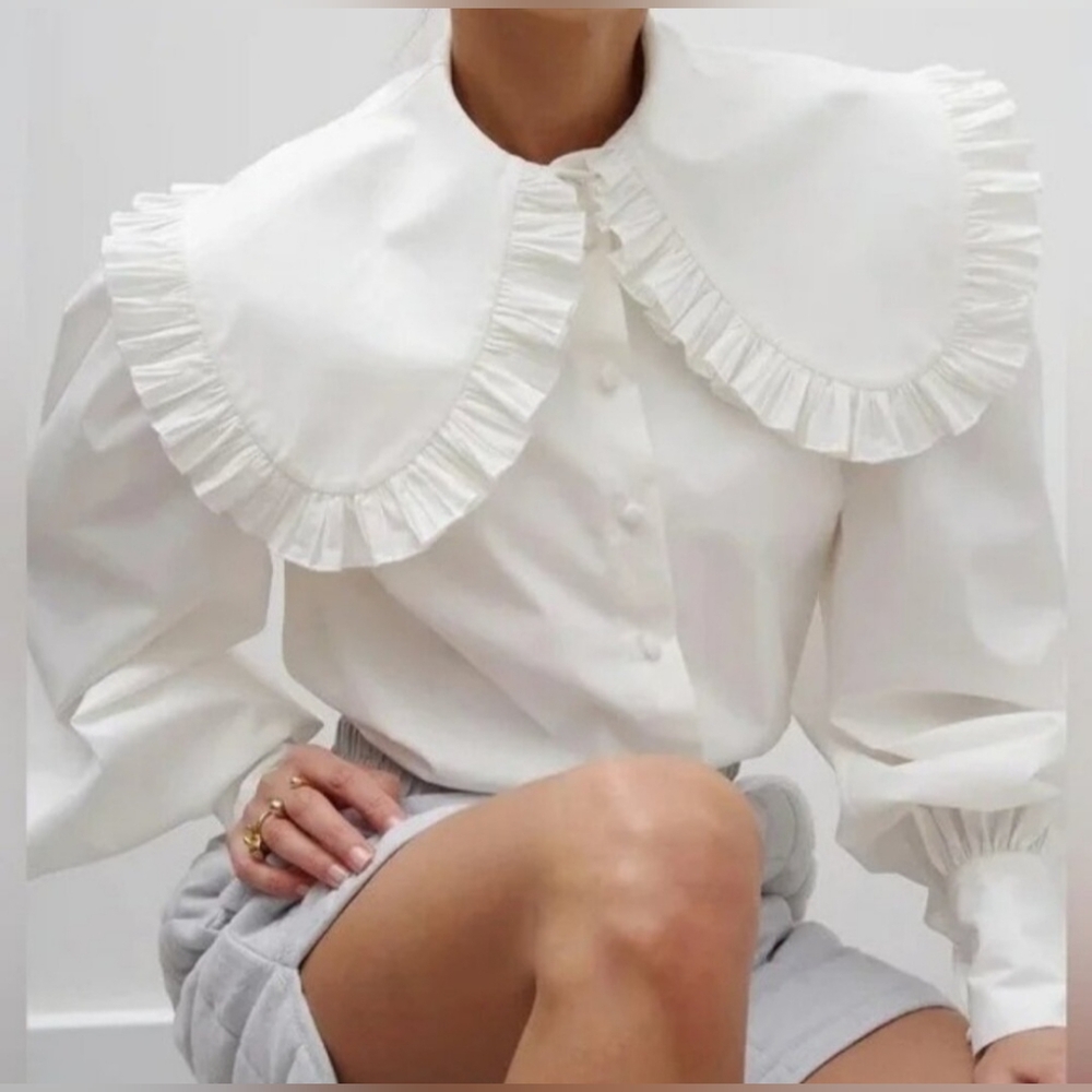 Commense White Peter Pan Collar Long Sleeve Blouse